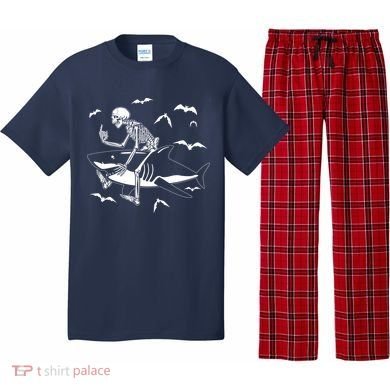 Scary Skeleton Riding Shark Pajama Set