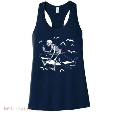 Scary Skeleton Riding Shark Women's Tank Top