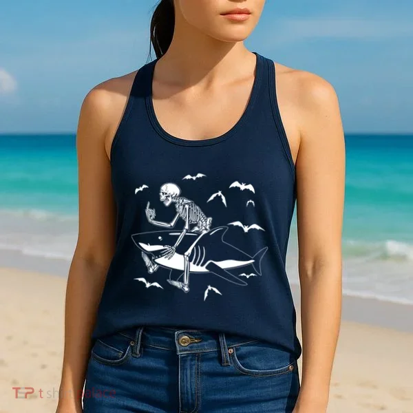 Scary Skeleton Riding Shark Women's Tank Top