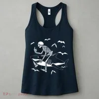 Scary Skeleton Riding Shark Women's Tank Top thumb 3