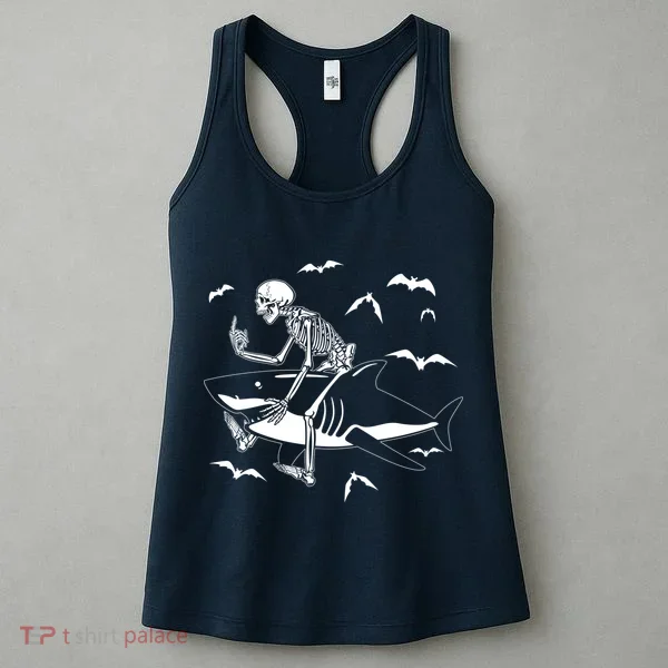 Scary Skeleton Riding Shark Women's Tank Top