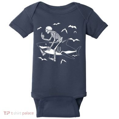 Scary Skeleton Riding Shark Baby Bodysuit