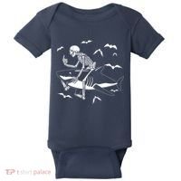 Scary Skeleton Riding Shark Baby Bodysuit thumb 0