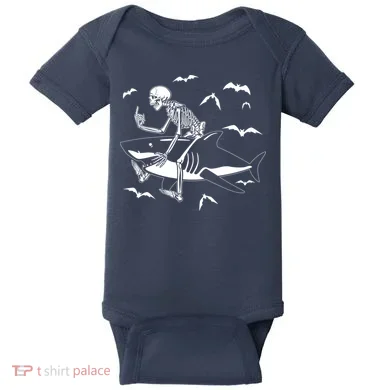 Scary Skeleton Riding Shark Baby Bodysuit