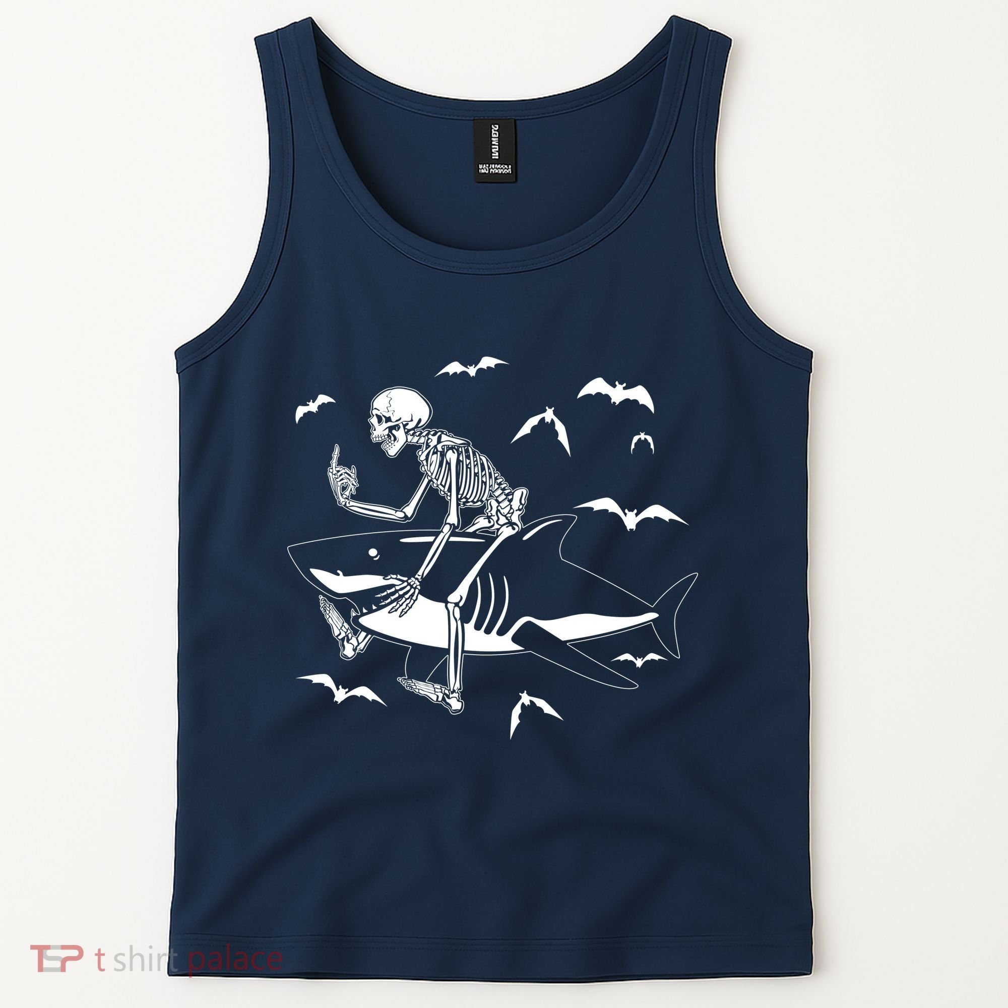Scary Skeleton Riding Shark Tank Top