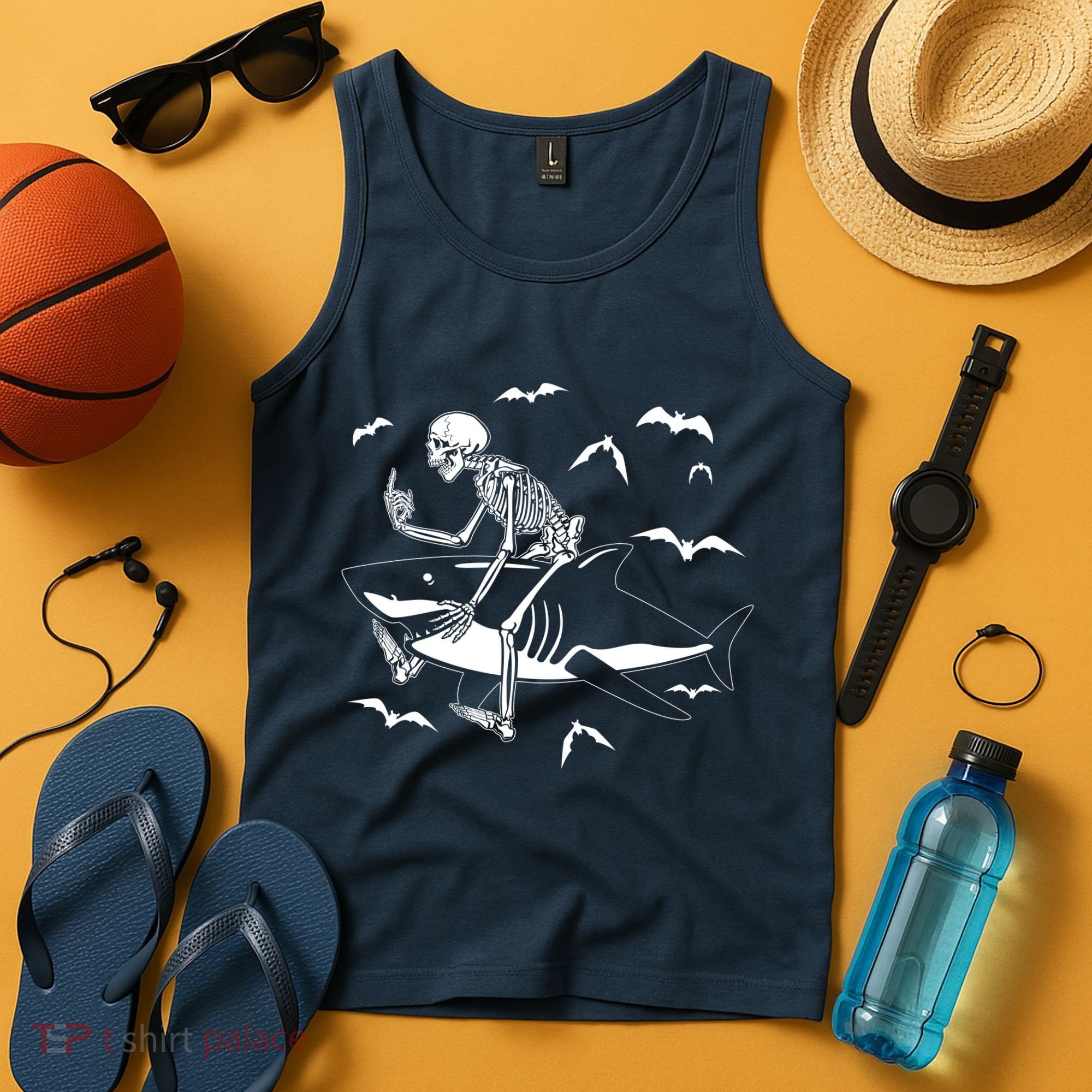 Scary Skeleton Riding Shark Tank Top