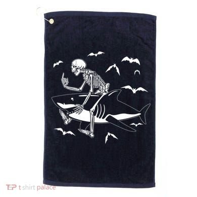Scary Skeleton Riding Shark Golf Towel