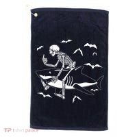 Scary Skeleton Riding Shark Golf Towel thumb 0