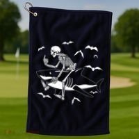 Scary Skeleton Riding Shark Golf Towel thumb 1