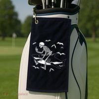 Scary Skeleton Riding Shark Golf Towel thumb 2