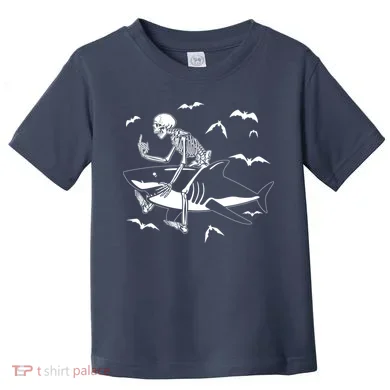 Scary Skeleton Riding Shark Toddler T-Shirt
