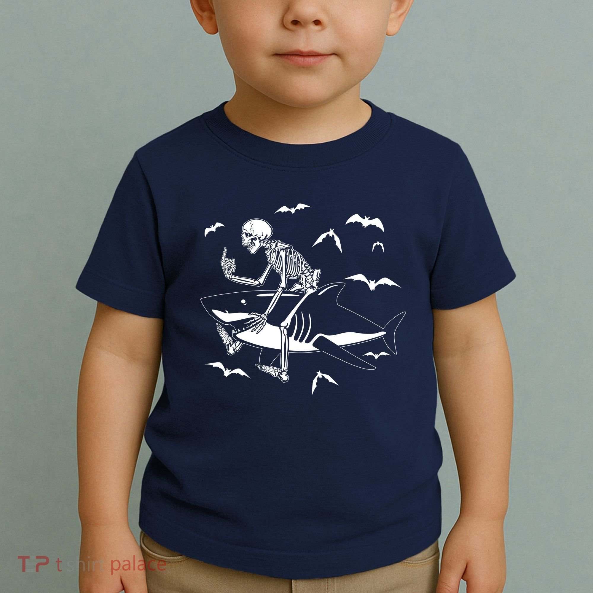 Scary Skeleton Riding Shark Toddler T-Shirt