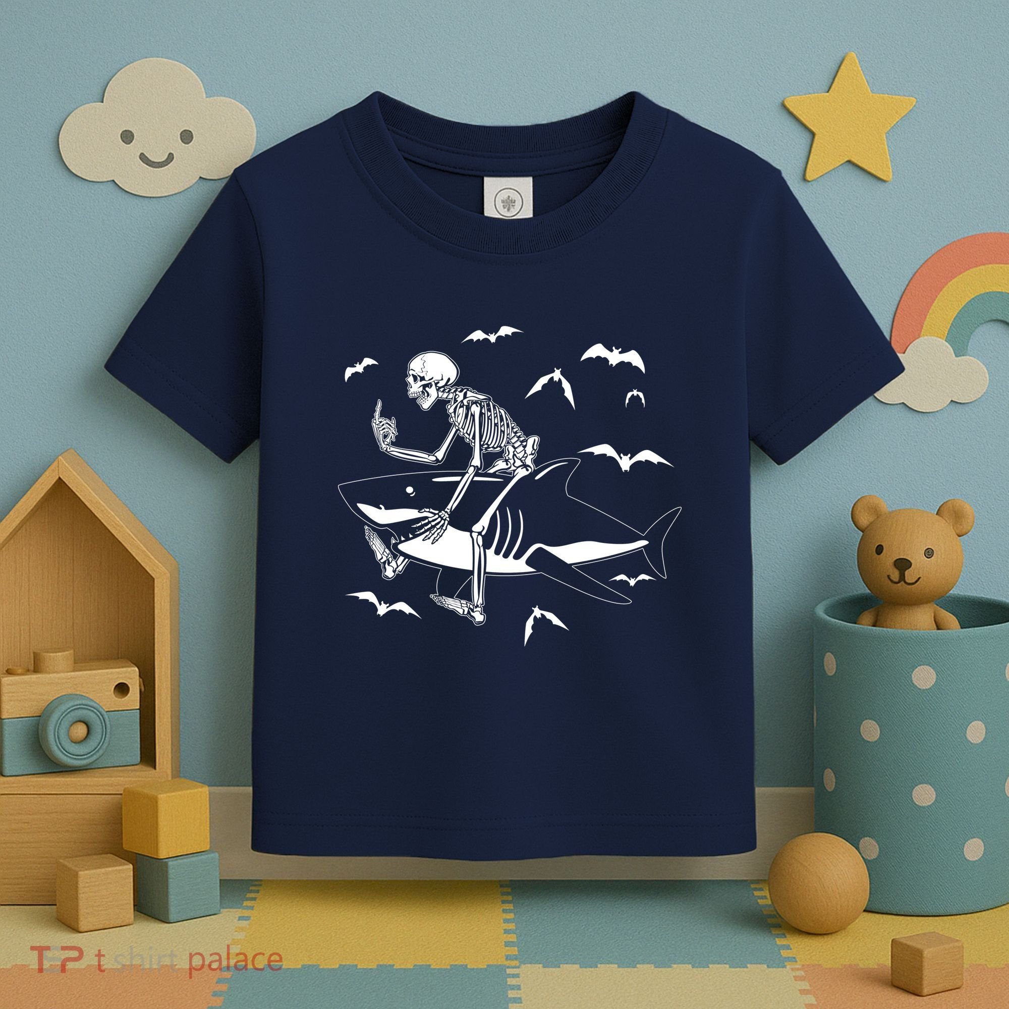 Scary Skeleton Riding Shark Toddler T-Shirt