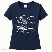 Scary Skeleton Riding Shark Women's T-Shirt thumb 0