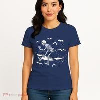 Scary Skeleton Riding Shark Women's T-Shirt thumb 4