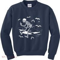 Scary Skeleton Riding Shark Kids Sweatshirt thumb 0