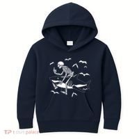 Scary Skeleton Riding Shark Kids Hoodie thumb 0