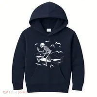 Scary Skeleton Riding Shark Kids Hoodie thumb 0