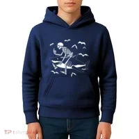 Scary Skeleton Riding Shark Kids Hoodie thumb 4