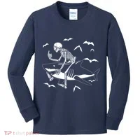 Scary Skeleton Riding Shark Kids Long Sleeve Shirt thumb 0