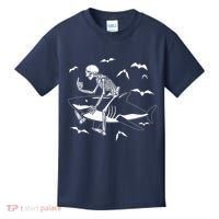 Scary Skeleton Riding Shark Kids T-Shirt thumb 0