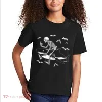 Scary Skeleton Riding Shark Kids T-Shirt thumb 2