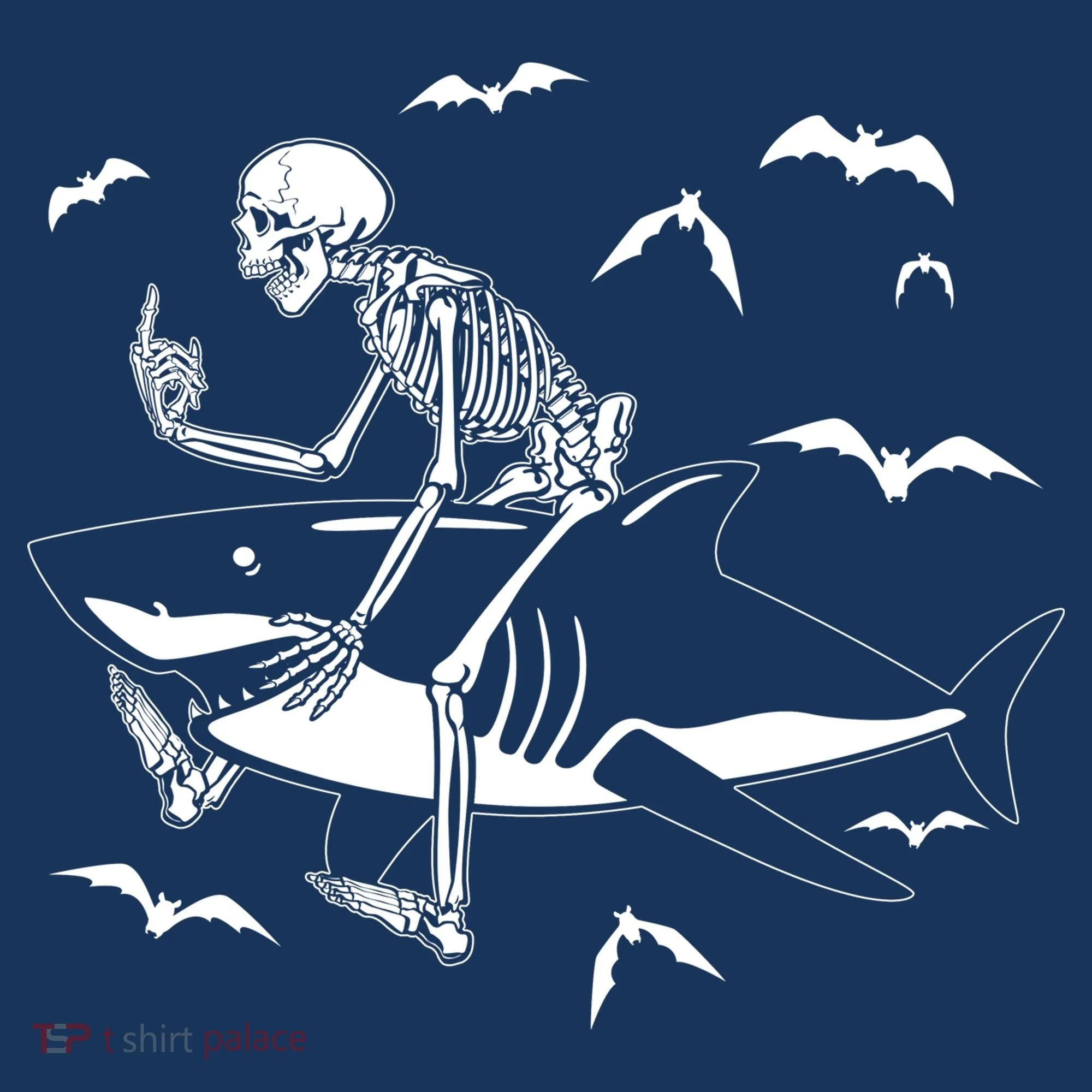 Scary Skeleton Riding Shark Kids T-Shirt