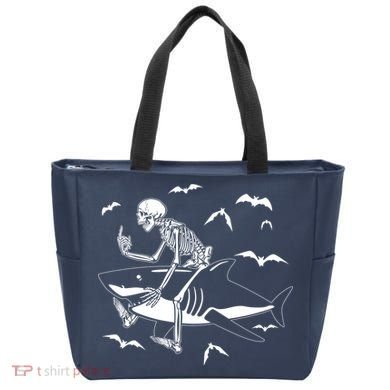 Scary Skeleton Riding Shark Tote Bag