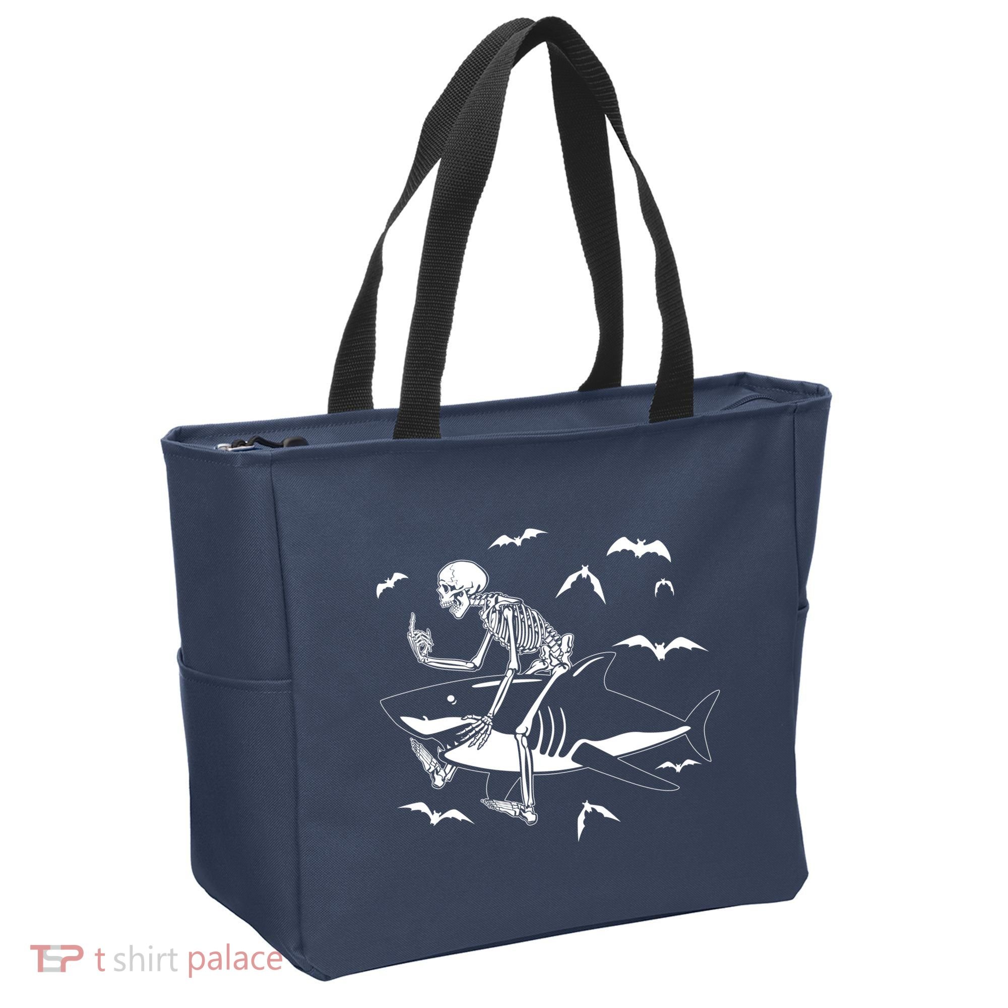 Scary Skeleton Riding Shark Tote Bag