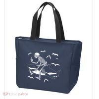 Scary Skeleton Riding Shark Tote Bag thumb 3