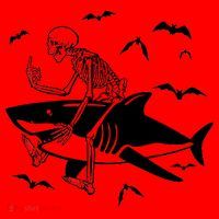 Scary Skeleton Riding Shark Santa Hat thumb 1