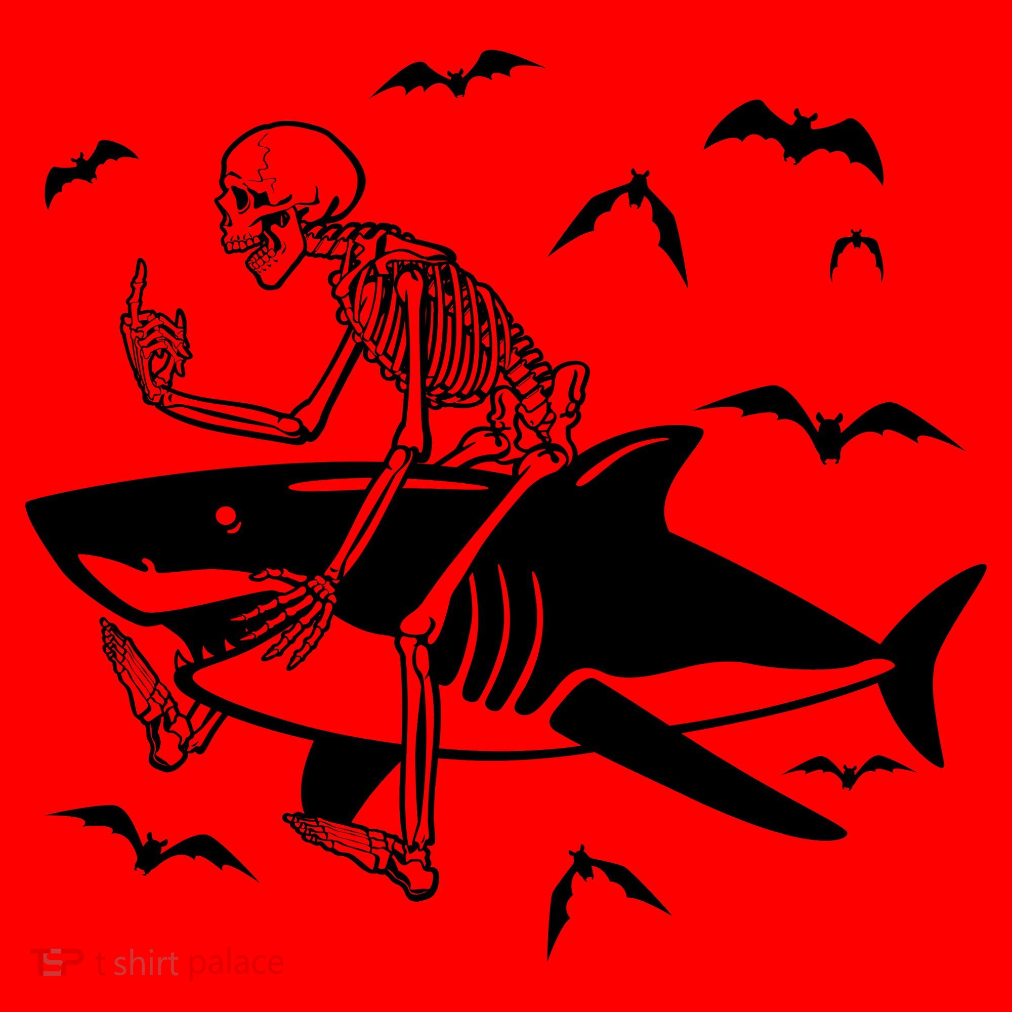 Scary Skeleton Riding Shark Santa Hat