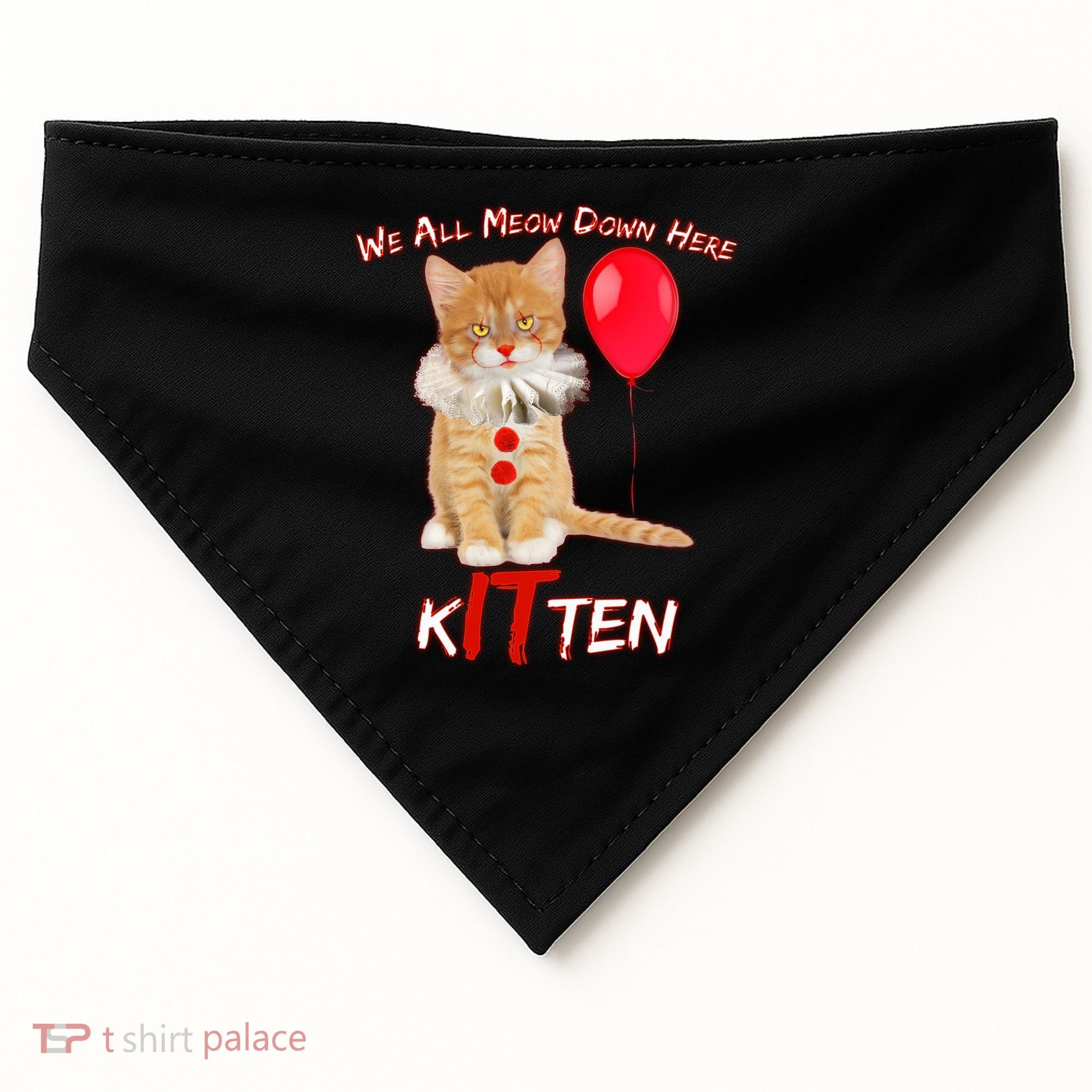 Scary We All Meow Down Here Clown Cat Kitten USA-Made Doggie Bandana
