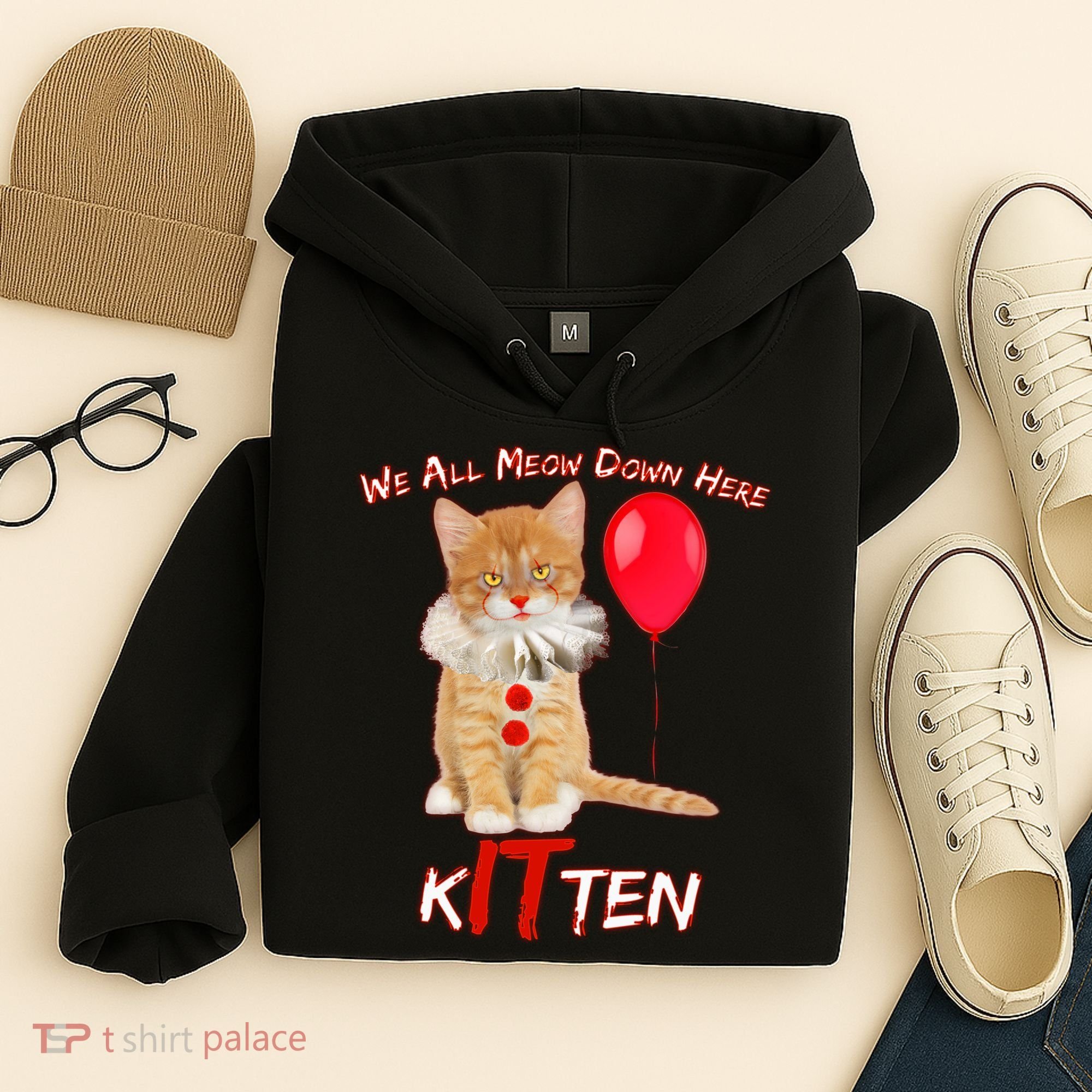 Scary We All Meow Down Here Clown Cat Kitten Hoodie