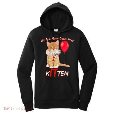 Scary We All Meow Down Here Clown Cat Kitten Women's Hoodie