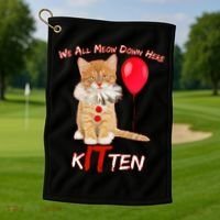 Scary We All Meow Down Here Clown Cat Kitten Golf Towel thumb 1