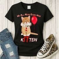 Scary We All Meow Down Here Clown Cat Kitten Women's T-Shirt thumb 3
