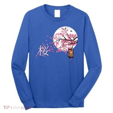 Sakura 桜 Cherry Blossom Japanese Graphical Art Flower Cool Gift Long Sleeve Shirt