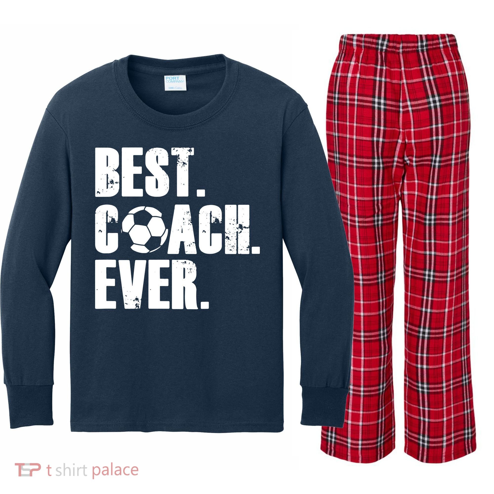 SOCCER COACH BEST COACH EVER SOCCER GIFT Kids Long Sleeve Plaid Pajama Set