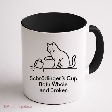 Schrodingers Cup Black Cat Funny Physics Pun Minimalist Coffee Mug back
