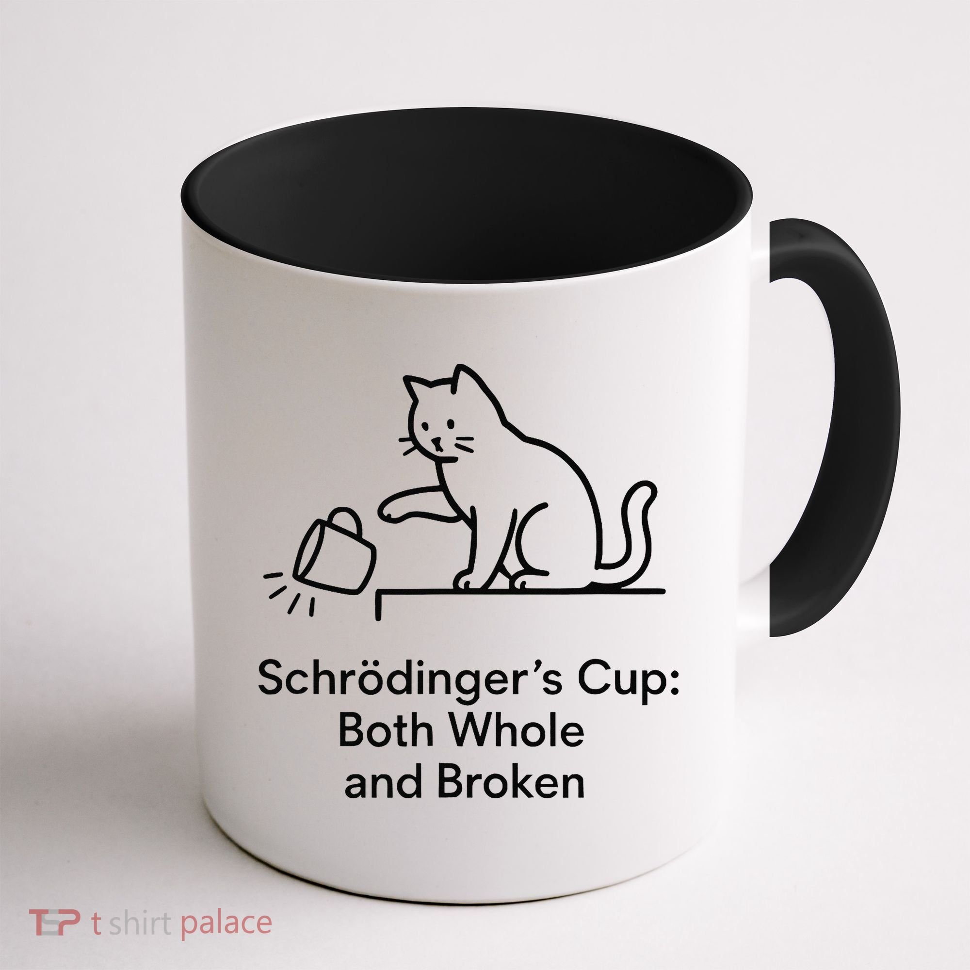 Schrodingers Cup Black Cat Funny Physics Pun Minimalist Coffee Mug