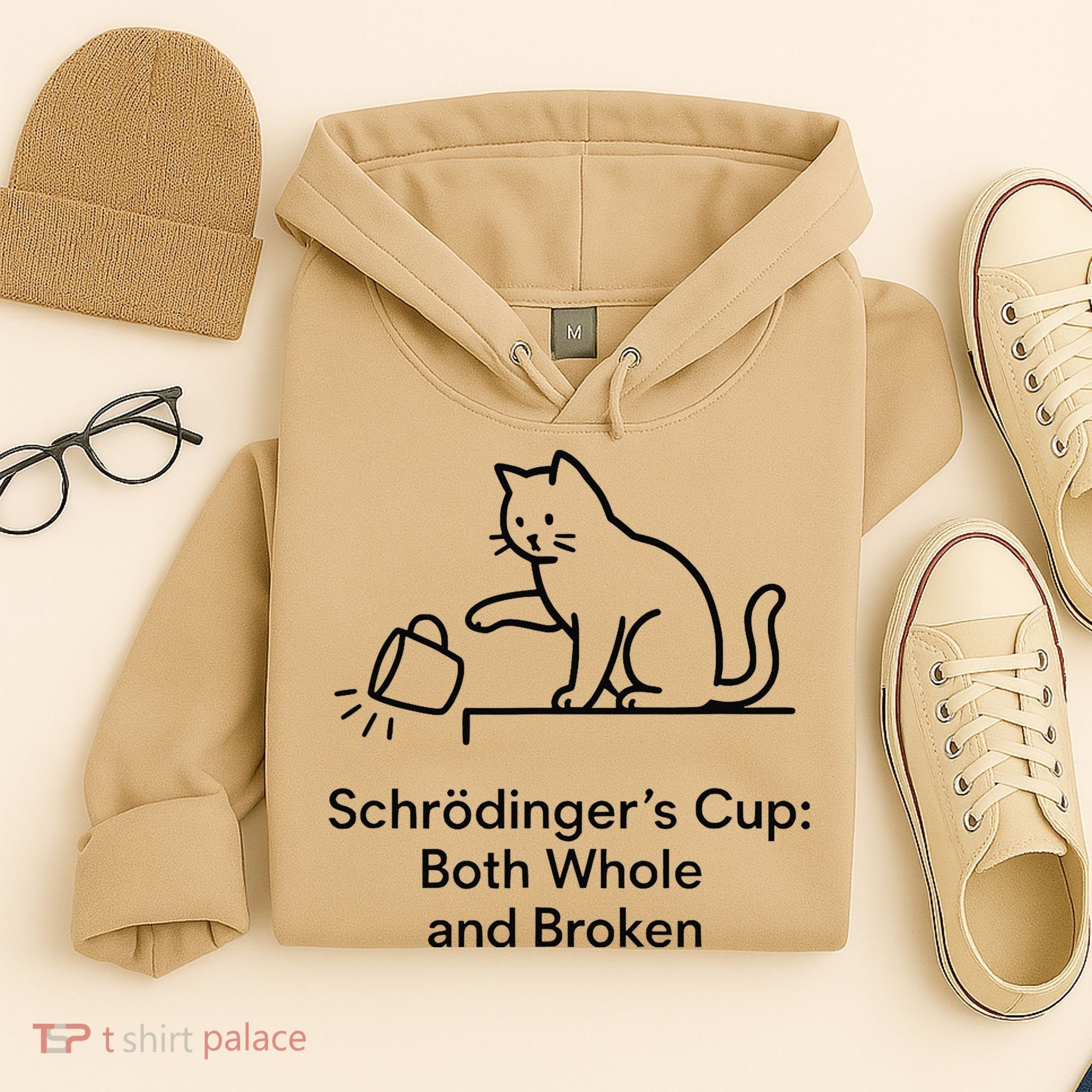 Schrodingers Cup Black Cat Funny Physics Pun Minimalist Hoodie