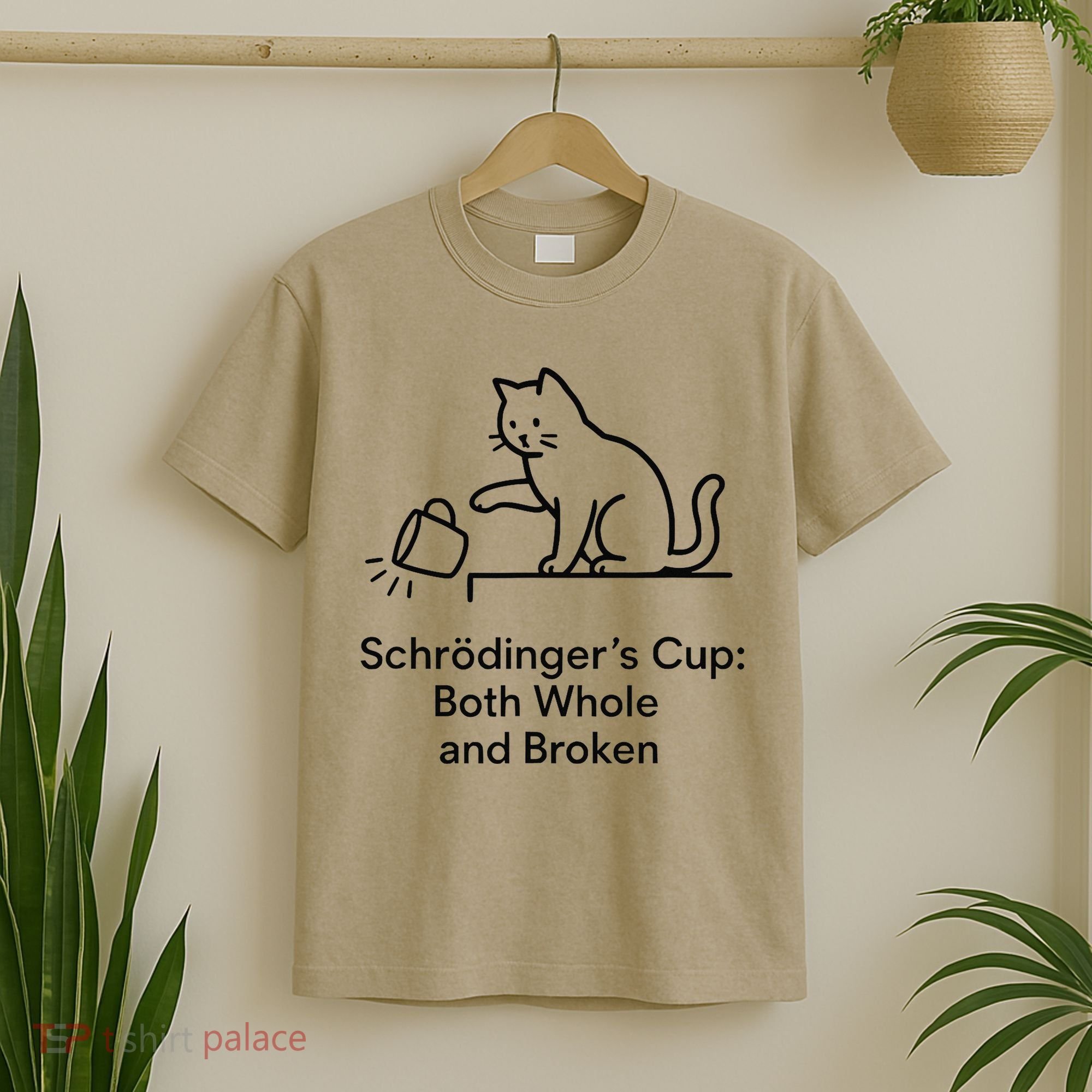 Schrodingers Cup Black Cat Funny Physics Pun Minimalist T-Shirt