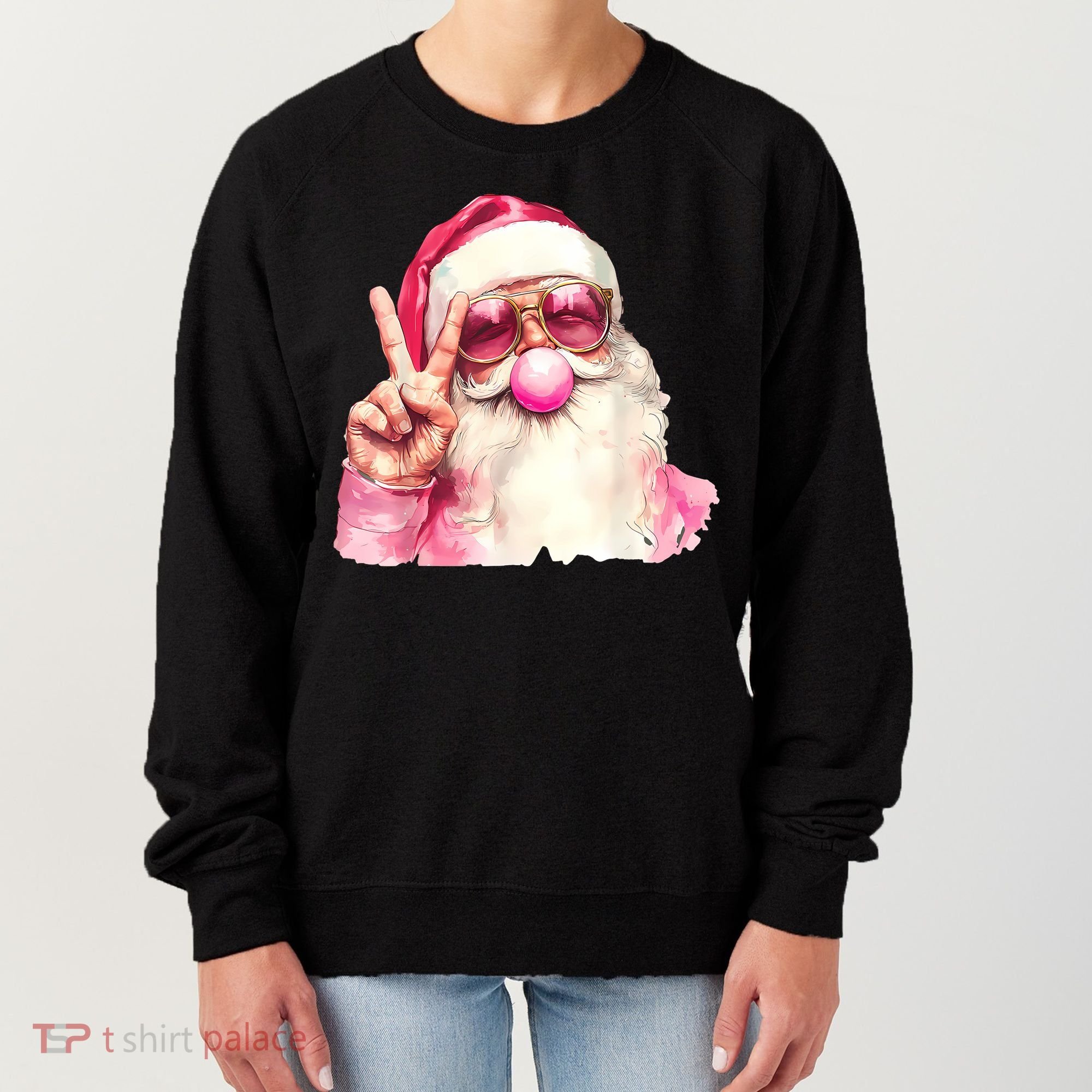 Santa Claus Blowing Sunglasses Christmas Women's Sweatshirt