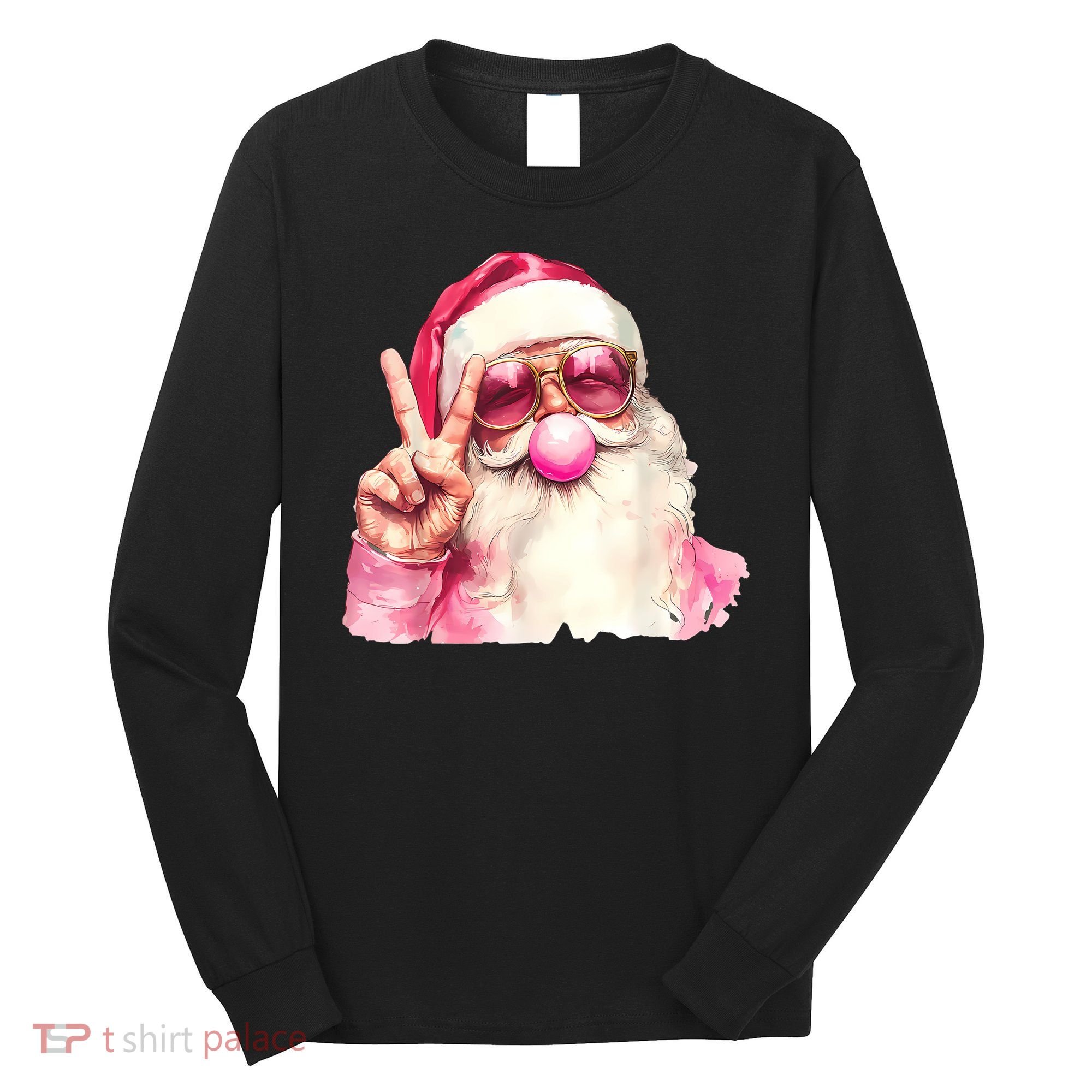 Santa Claus Blowing Sunglasses Christmas Long Sleeve Shirt