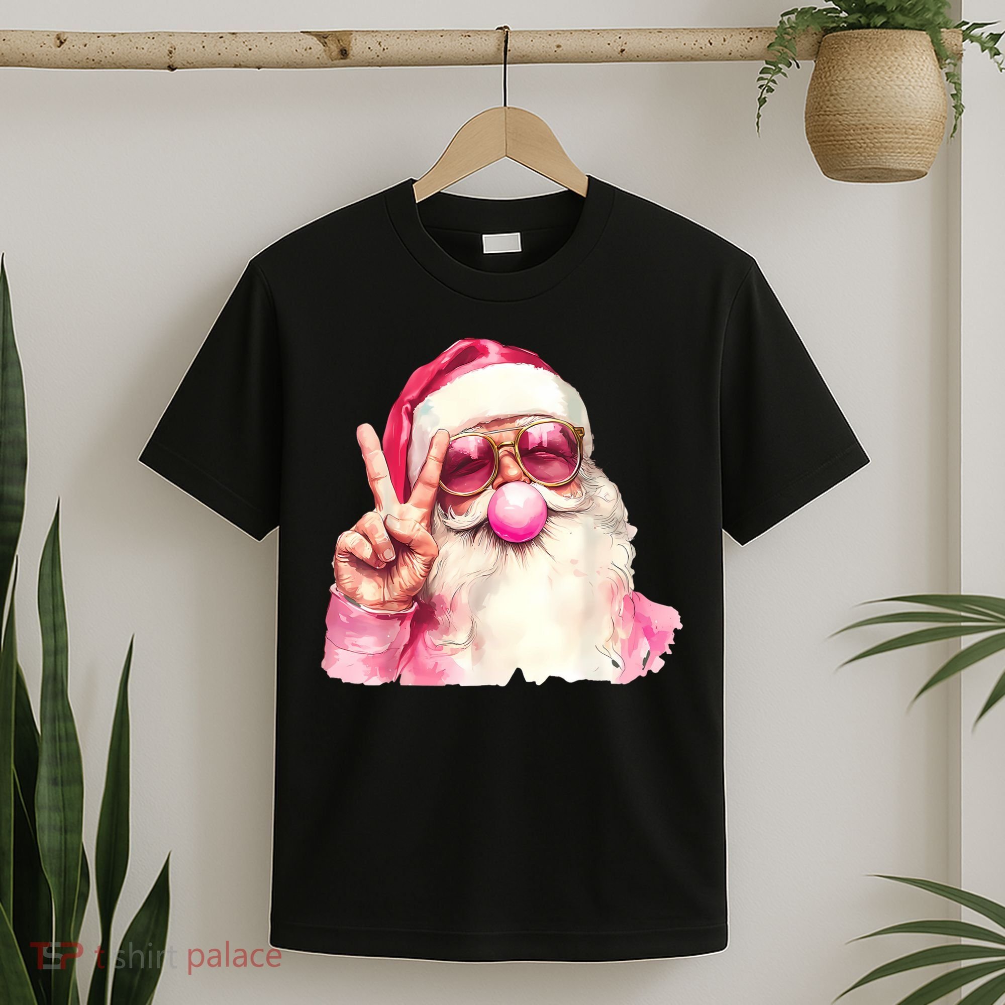 Santa Claus Blowing Sunglasses Christmas T-Shirt