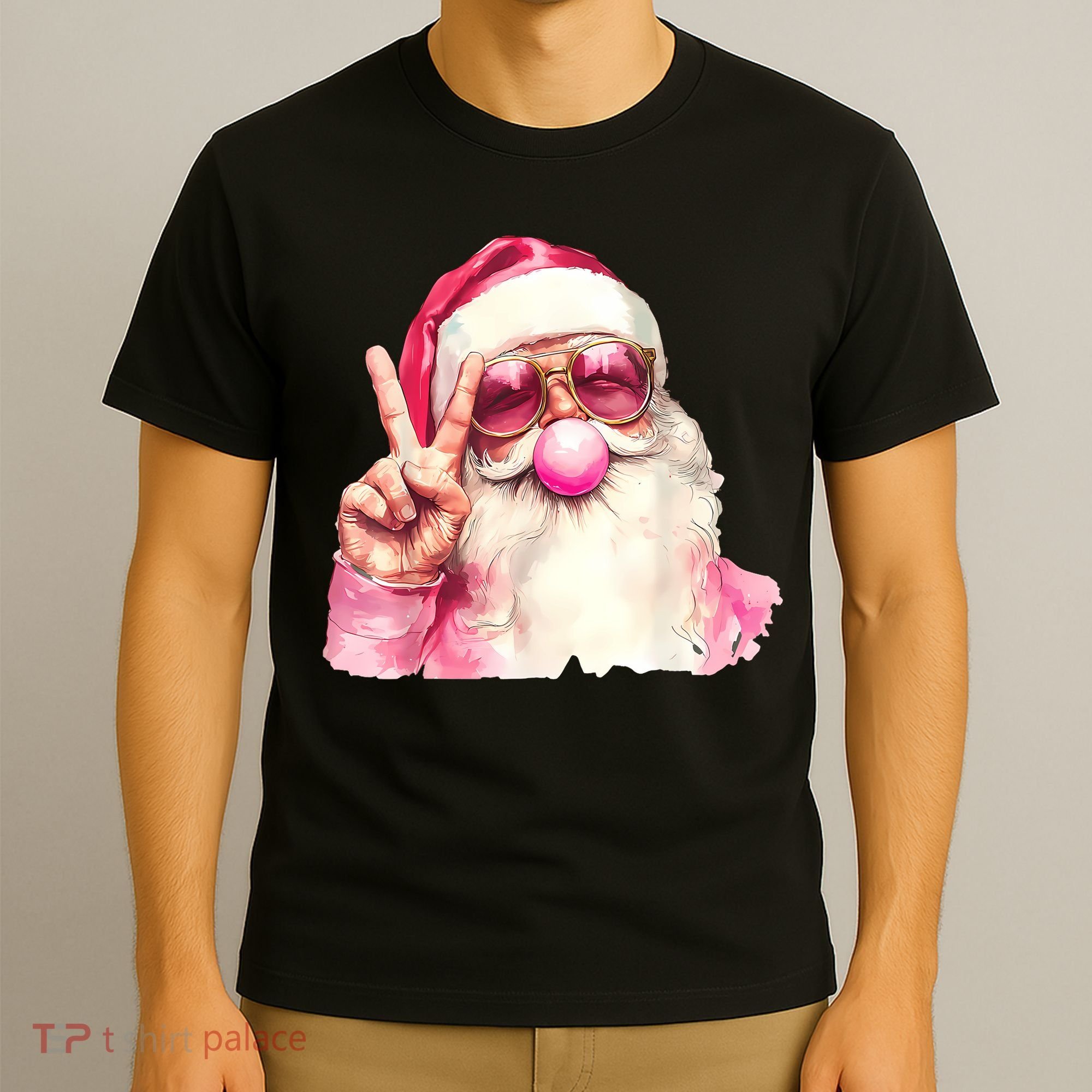 Santa Claus Blowing Sunglasses Christmas T-Shirt