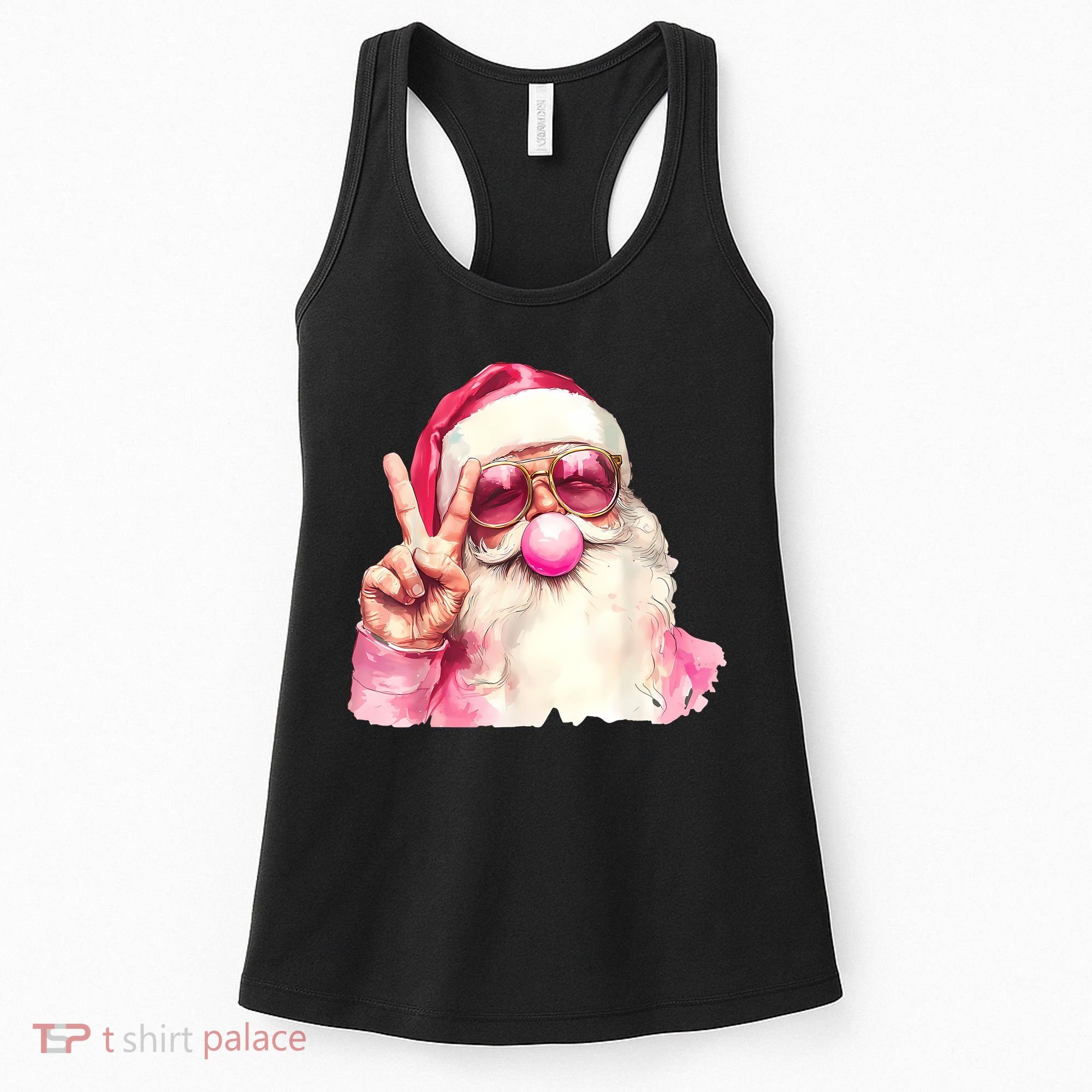 Santa Claus Blowing Sunglasses Christmas Women's Tank Top