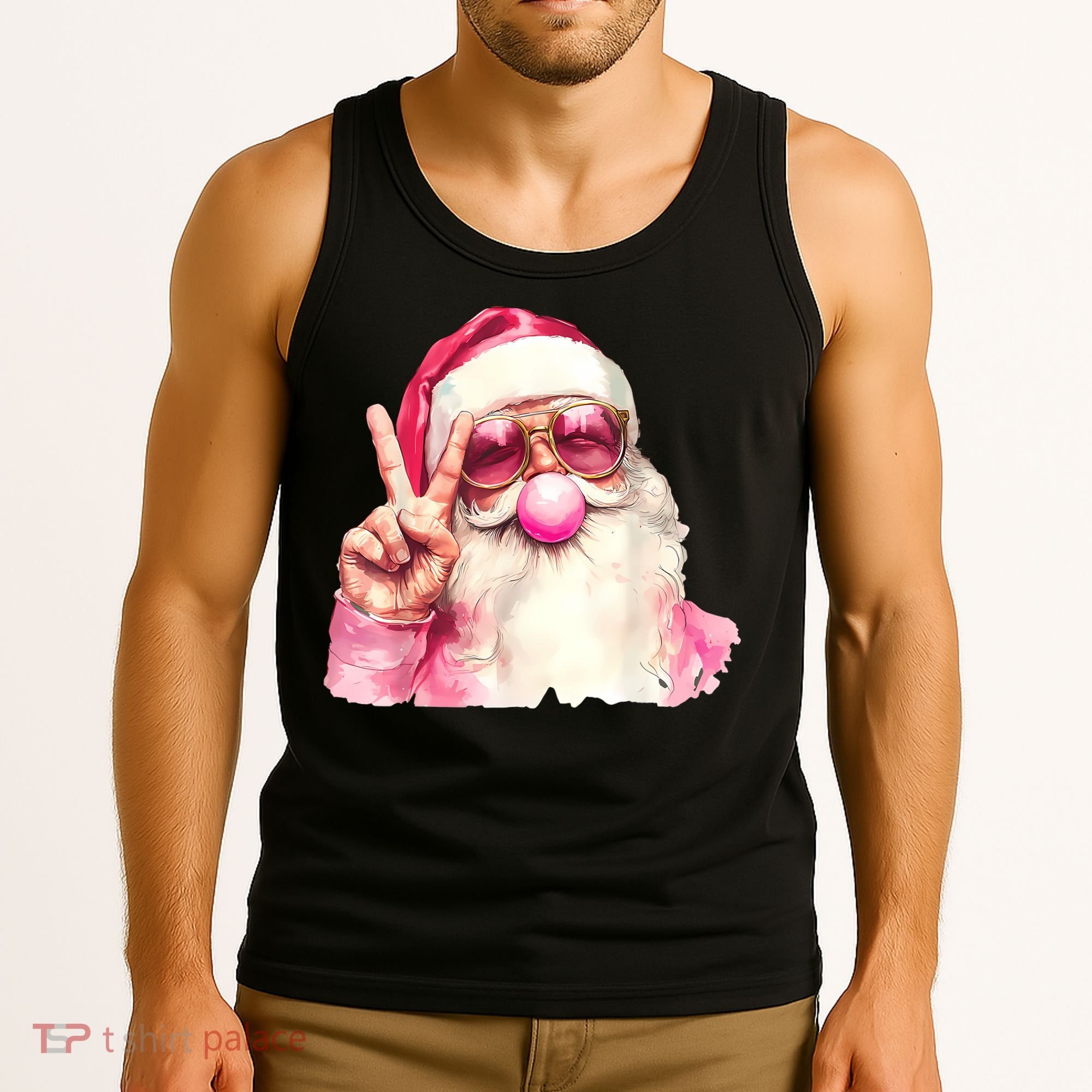 Santa Claus Blowing Sunglasses Christmas Tank Top