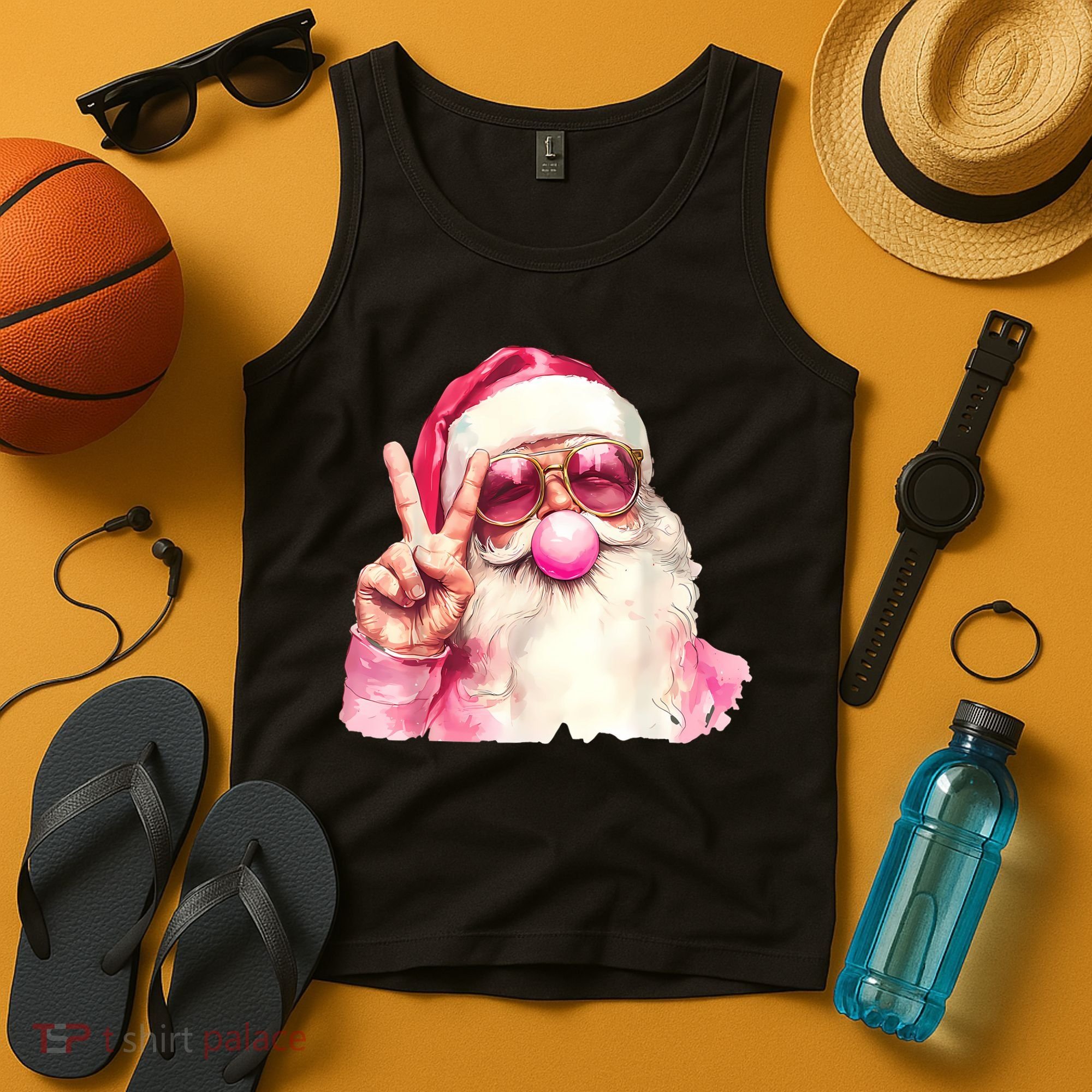 Santa Claus Blowing Sunglasses Christmas Tank Top